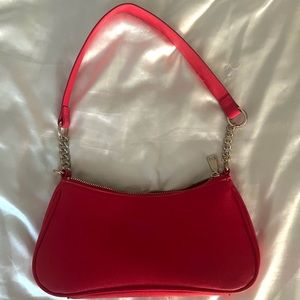 Ruby Red Handbag with Gold Chains